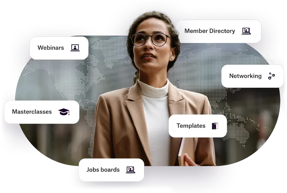 lady looking above with world map in the background and member benefits lady-looking-above-with-world-map-in-the-background-and-member-benefits