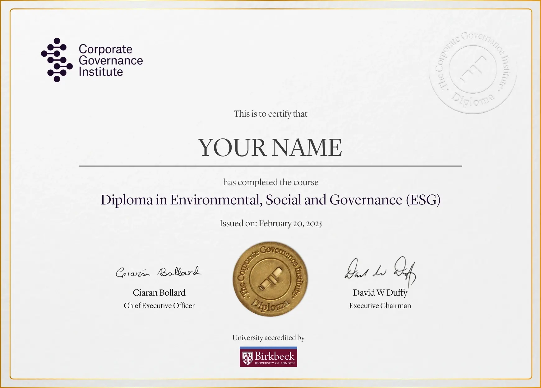 Diploma in ESG Certificate after graduation